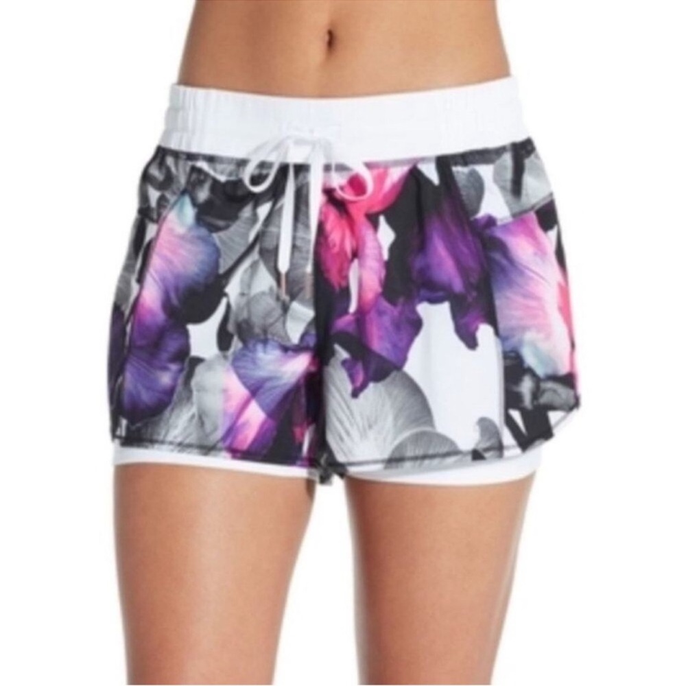 CALIA by Carrie Underwood Floral Athletic Shorts - Purple and Black